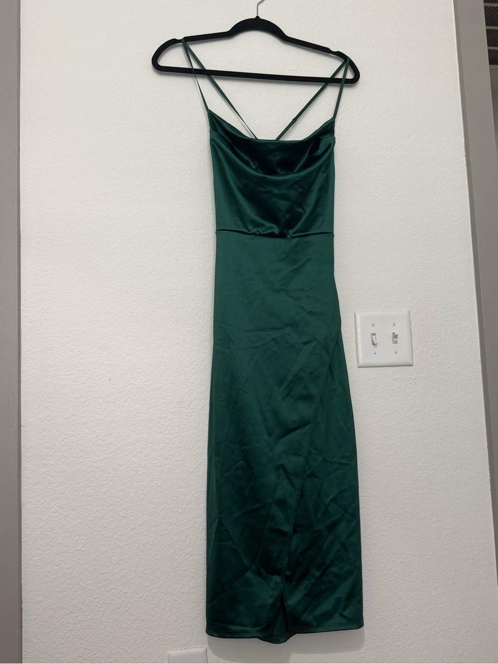 Windsor Emerald Green Satin Cowl Midi Dress